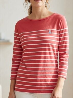 Polo by Ralph Lauren Coral and White Striped Long-Sleeve Top
